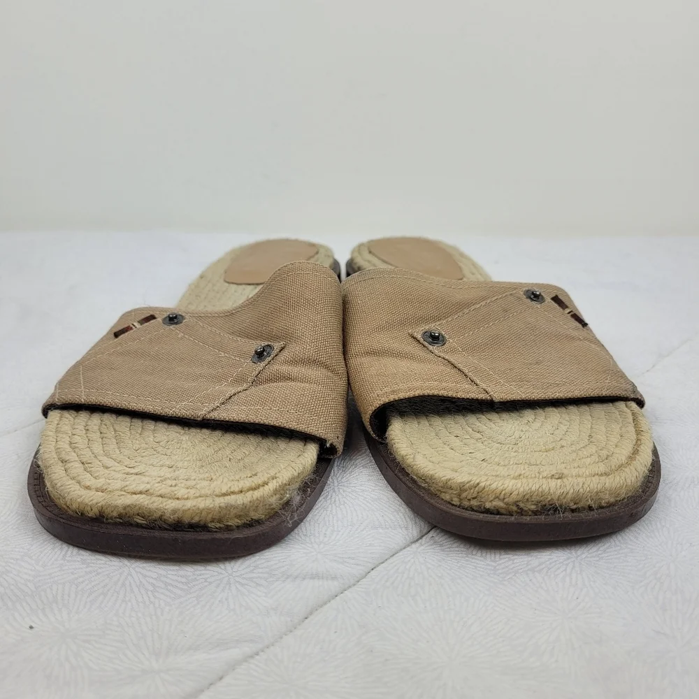 Liz Flex Espadrille Slide Sandals tan canvas uppers pocket detail boho funky 9.5